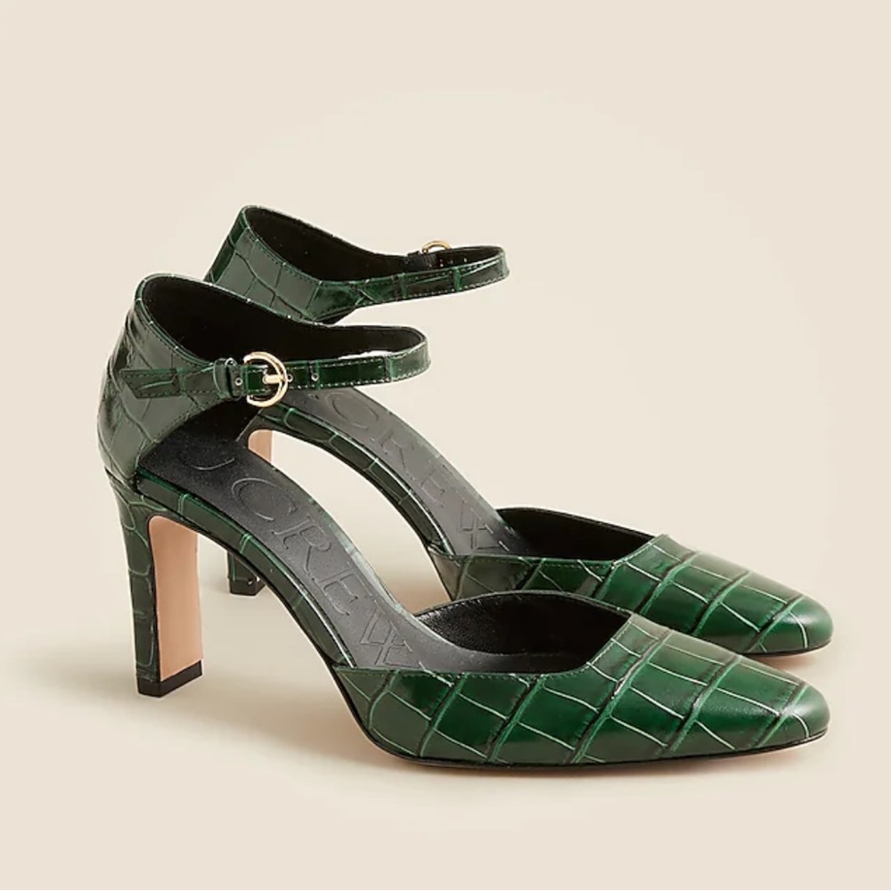 J. Crew Made-in-Spain Jules pumps in croc-embossed leather Old Forest Green